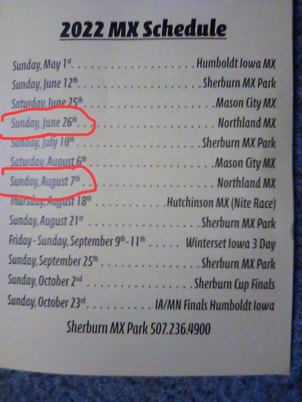 Iowa Minnesota Midwest Summer 2022 MX Racing Schedule | Northland MX Iowa Minnesota Midwest Summer 2022 MX Racing Schedule | Northland MX